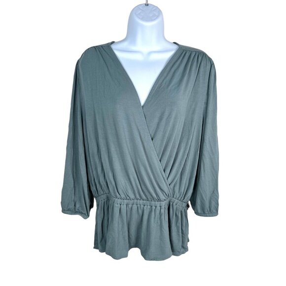 Lauren Ralph Lauren faux wrap peplum blouse sage green sz L - Picture 1 of 9